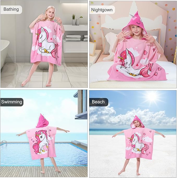 MOKANI Kids Hooded Poncho Towels, Soft & Absorbent Microfiber Beach Towel, Swimming Pool Changing Robe Bathrobe Bath Towel