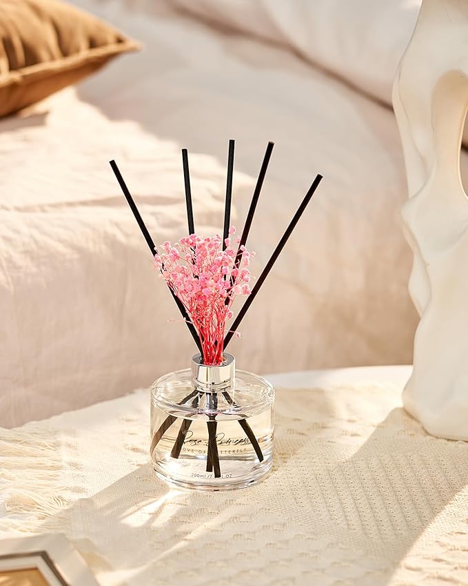 M&SENSE Reed Diffuser Set with 7 Sticks | 7.0oz Fresh Bergamot & Citrus Scent, Long Lasting Floral Oil Diffuser Flame Free Fragrance Diffuser for Shelf Décor with Baby's Breath Flower
