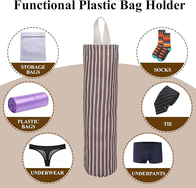 TOGETRUE Plastic Bag Holder, Wall Mount Grocery Bag Holder, Reusable Trash Bag Organizer for Home Kitchen Pantry Decor (Brown-White)