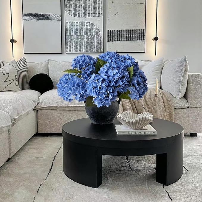 4 Pcs Royal Blue 20 inches Real Touch Hydrangea Artificial Flowers Boho Lifelike Real Looking Latex Hydrangeas Flower with Long Stem for Indoor Living Room Spring Home Decor Table Flower