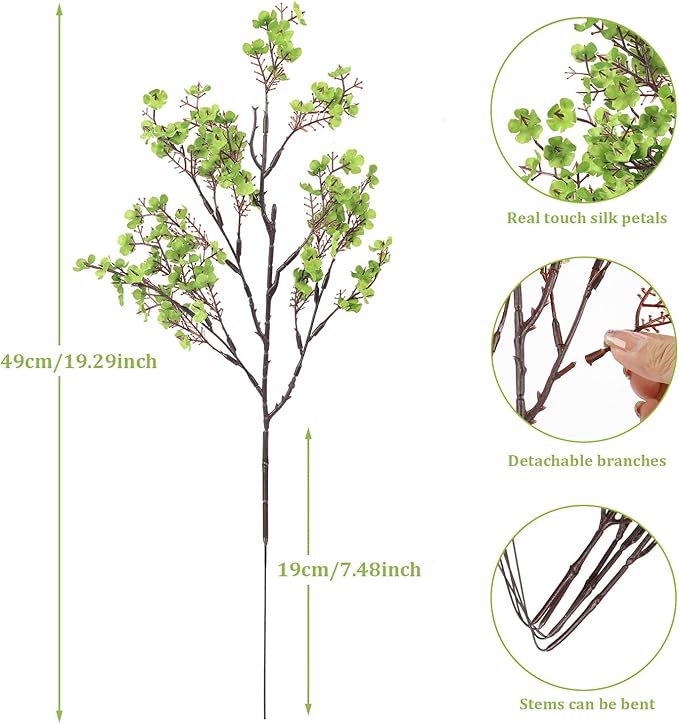Babys Breath Artificial Flowers, 8 Bundles Green Real Touch Fake Flowers Silk Flowers Bulk for Vase Home Office Wedding Spring Indoor Outdoor Centerpiece Table Party Decorations