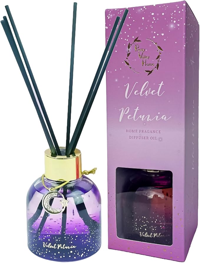Reed Diffuser Set, Pretty Valley Home Diffuser 80Ml / 2.7 fl OZ Gift Box - Includes Reed Diffuser Sticks, Long Lasting Fragrance Oil and Glass Bottle for Office Living Room Decor (Velvet Petunia)