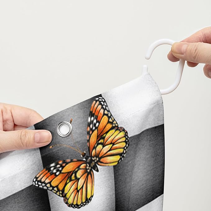 AILONEN Sunflower Shower Curtain for Bath Curtain,Black and White Grid Butterfly Bath Curtain,Garden Flower Yellow Floral Waterproof Shower Curtain 72" W x 72" H