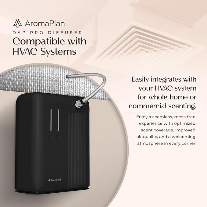 AromaPlan 2025 Waterless HVAC Scent Diffuser Whole House & Commercial Diffuser, 2 Fragrances Included-Smart, Cold-Air Waterless Scent Air- App Control, AC, 2000 Sq. Ft Coverage,Black