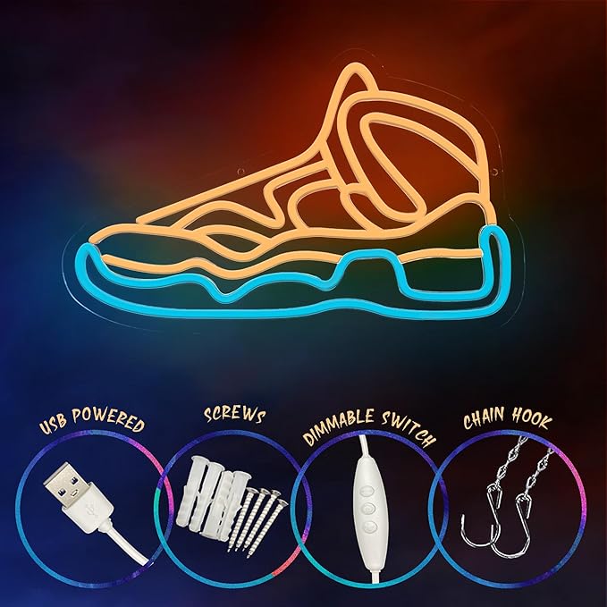 Sneaker Neon Sign Sports Shoe Neon Signs for Wall Decor,Dimmable LED Neon Light Sign for Bedroom Man Cave Sport Wall Art, Boy Birthday Gift, Room Decor