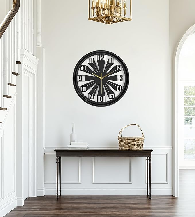 Modern Metal Wall Clock – Silent Non-Ticking, Battery Operated Clock with Hollow-Out Design, Decorative Clock for Living Room, Bedroom, or Office Wall Decor-18”