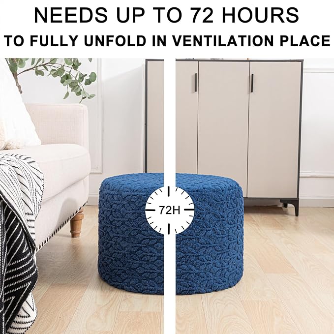 Round Pouf Ottoman Stuffed 20 x 20 x 14 Inches Boho Poof Foot Stool Home Decor Floor Pouffe Ottoman Foot Rest for Couch Sofa Bean Bag Chairs Living Room Bedroom (Navy Blue)