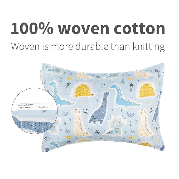 ALVABABY Toddler Pillow Covers Fits 13 x 18,12x 16 Kids Pillow 2 Pack Cotton Sleep Travel Pillowcases with Envelope Baby Children Pillowcase for Boys Girls Dinosaurs 2TPW16
