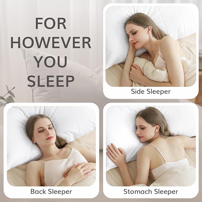 SAVORI Goose Down Feather Pillows with 100% Cotton Cover, Soft Hotel Bed Pillow for Sleeping, Cooling Pillow for Back, Stomach or Side Sleepers, Queen Size-White 20x30 Inch