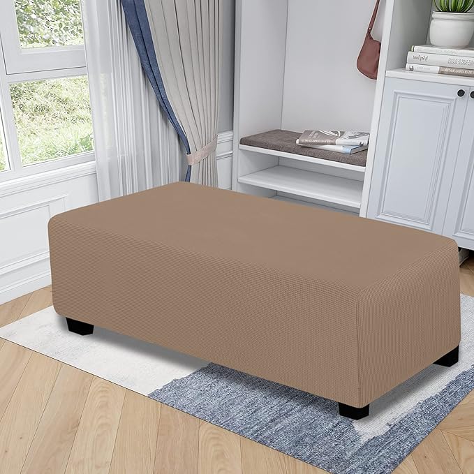 Easy-Going Stretch Ottoman Cover Folding Storage Stool Furniture Protector Soft Rectangle slipcover with Elastic Bottom (XX-Large,Camel)