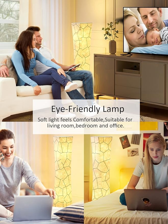 chiphy Floor Lamp, 52" (M) Tall Standing Lamp, 3 Levels Adjustable Brightness LED Bulbs, Column Floor Light, Marble Gradient Fabric Lampshade, Home Decor for Living Room, Bedroom, Kids Room