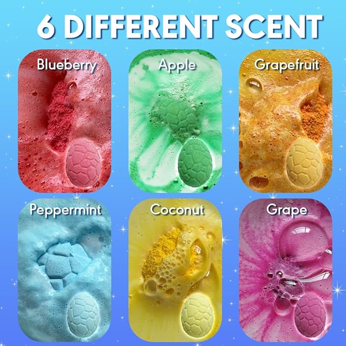 Bath Bombs for Boys with Surprise Inside, KAV Dino Large Bathbombs Giftset, 6 Pcs Egg Bubble Bath Bomb for Men, Fizzies Skin Safe, Girls Natural Organic Bathbomb Gift Set Surprise