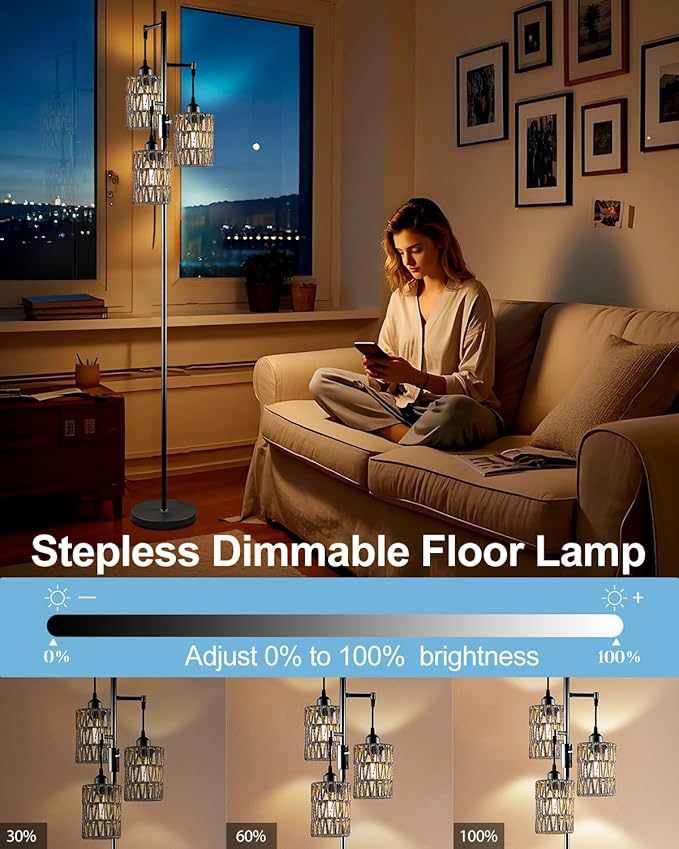 Lightdot 67" Dimmable Floor Lamp for Living Room, Industrial 3-Light Tree Floor Lamp with Black Rattan Cages, Bohemian Tall Standing Lamps, Modern Floor Lighting for Bedroom Office, E26 Base