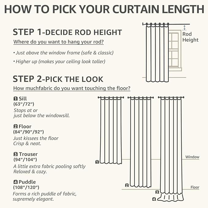 jinchan Soft Linen Curtains Set 2 Panels, Off White Curtains 63 Inch Length, Farmhouse Light Filtering Drapes for Living Room Bedroom, Sheer White Drapes Back Tab Top (W50 x L63, Off White)