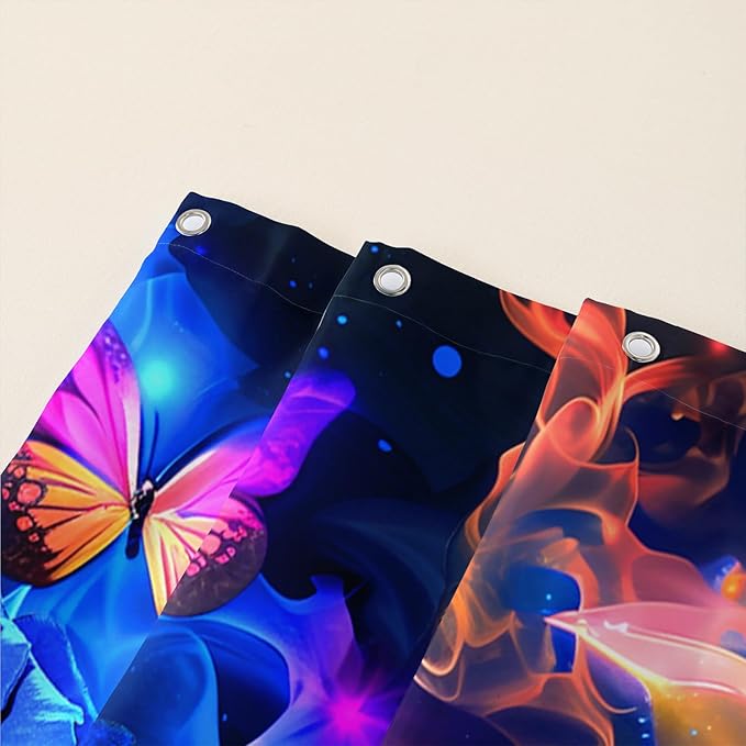 AILONEN Sugar Skull Shower Curtain,Blue Rose Flower Skull Bath Curtain,3D Printed Fire Skull Waterproof Curtain,Galaxy Butterfly Shower Curtain for Bathroom 48" W x 72" H