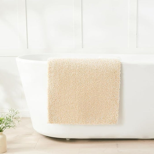 Douceur Beige Bathroom Rugs Non Slip, Luxury Thick Plush Shaggy Bath Mats Washable, Fluffy Absorbent Rugs, Quick Dry Shower Mat Gifts, 32" x 20"