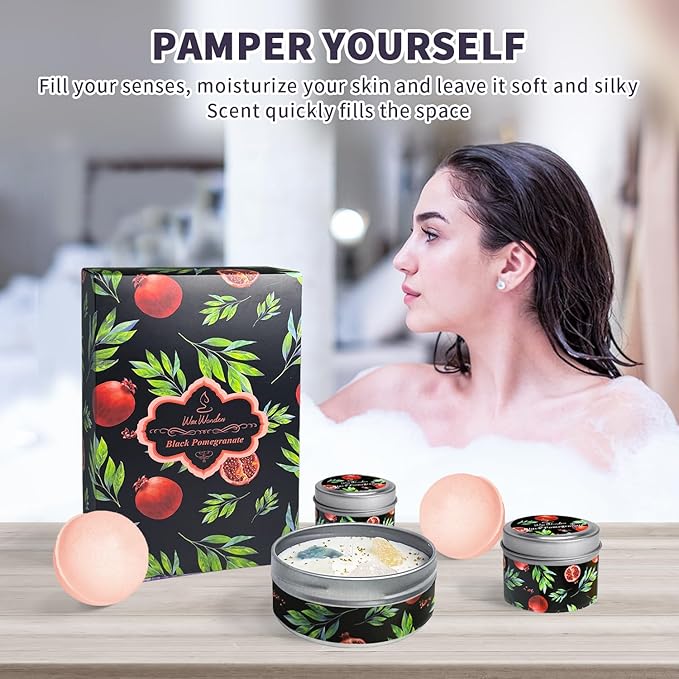 Wax Wonders Candles for Home Scented & 2 Bath Bombs Set - 7.05OZ Aromatherapy Candles Gifts for Women,Soy Wax,Bubble Spa,Ideal for Valentine, Birthday, Mother's Day, Thanksgiving, Christmas Gifts