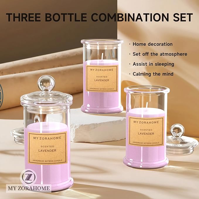 Aromatherapy Candles, Scented Candles for Home As a Holiday Candle Gift for Your Lover, Family, Elder, Friends and Colleagues (Set of 3 - Lavender)