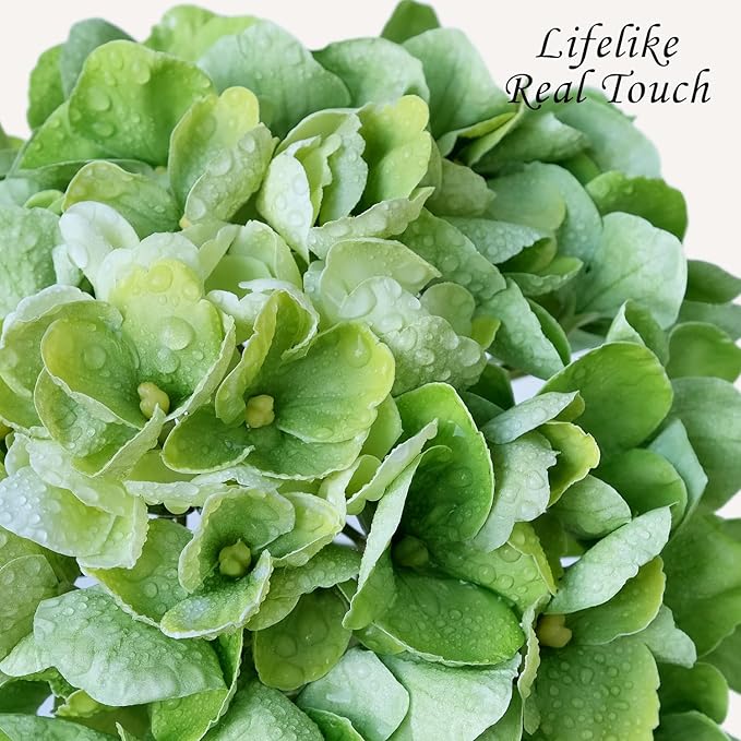 4PCS Real Touch Faux Hydrangea Flowers, 21" Green Latex Silk Flowers for Decoration,Vintage Fake Bouquet Flowers for Wedding Centerpieces Tables Party Outdoor Home Baby Showers