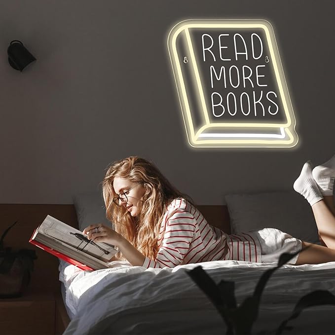 Read More Books Neon Signs for Wall Decor, Dimmable Book Classroom Neon Sign, Book Club Decor, Reading Bookshelf School Library Wall Decor, Book Lover Gift, Christmas Gifts(11 * 11.8in)