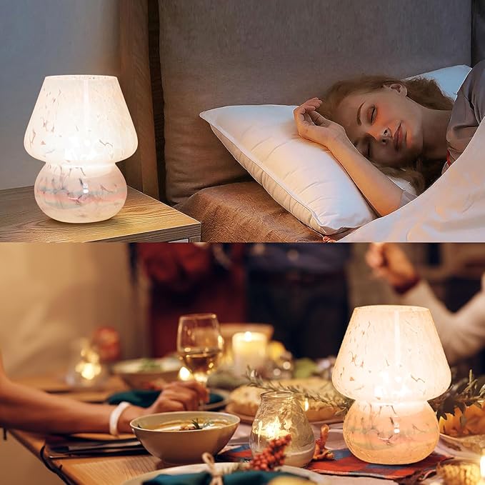 USB Plug-in Mushroom Lamp Small Bedside Table Lamp with 3 Temperature LED Bulb, Free Dimming Nights Light for Bedroom/Living Room/Entryway/Corner Decor or New Home Gift(Rainbow White)