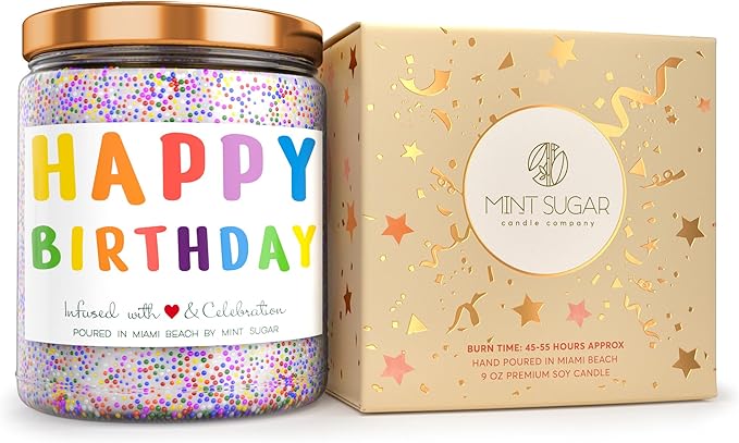 Happy Birthday Candle - Men Birthday Gift Ideas - Birthday Candles for Women - Made in USA - 9oz - Candle Birthday Gift for Women - Vanilla Birthday Cake Scent by Mint Sugar Candle Co