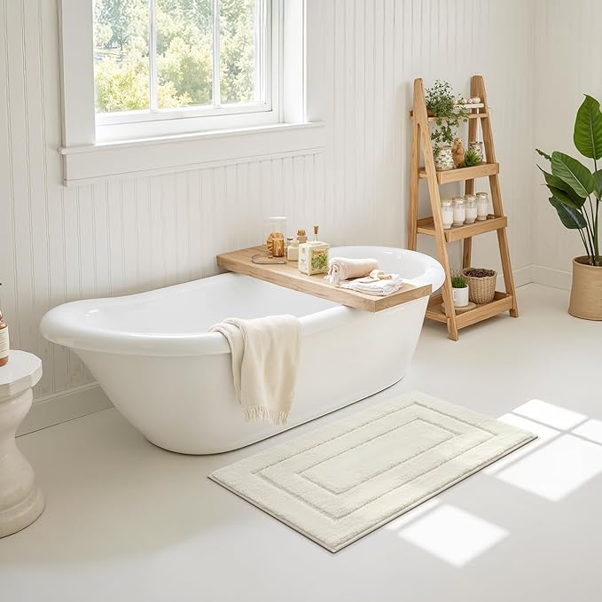 GRANNY SAYS Bathroom Rugs Non Slip, 20" x 32", Bath Rugs for Bathroom Washable, Bath Mats for Floor, Microfiber Bath Mat for Tub, Absorbent Bath Rugs for Bath, Ivory