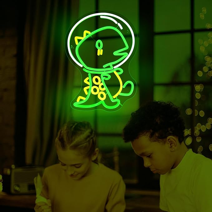 Dinosaur Astronaut Neon Sign Led Neon Signs for Wall Decor Green Light Up Sign Preppy Girls Room Decor USB Powered Gifts