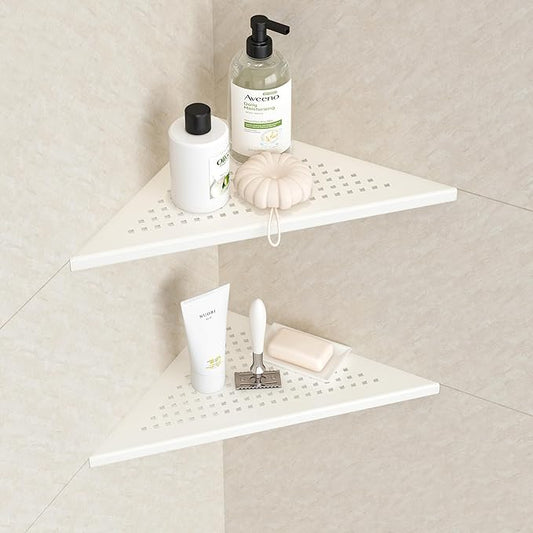 Neodrain 10 Inch White Bathroom Corner Shelf Set of 2, Floating Corner Shelves for Wall, 304 Stainless Steel Wall Storage Shelves for Bathroom,No Drilling