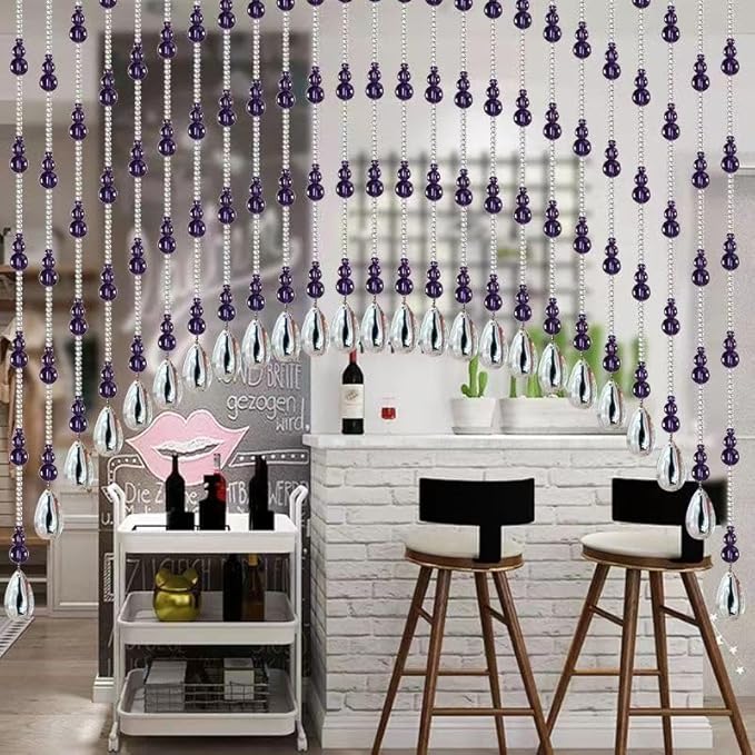 Hanging Glass Door Beads Beaded Curtains Valance Self-Adhesive for Doorways Crystals Stran Arched Windows, Clear Crystal Room Bead Partition Curtain Door Frame Beads for Doorways Closets 11
