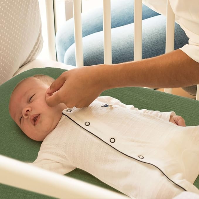 Muslin Bassinet Sheet for Baby Boy and Girl-2 Pack 17"x 33" Soft Bedside Bassinet Sheets Fitted for Rectangle, Round, Oval, Hourglass Mattress-Neutral Boho Olive Green & Beige Colors