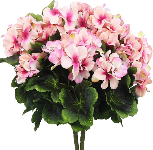 2 Pcs Artificial Geraniums for Outdoor Silk Geranium Flowers Purple Pink Artificial Geranium Bush Faux Flowers Geraniums Branch for Garden Patio Cemetary Vase Table Centerpiece Indoor Decor