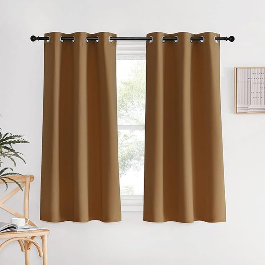 NICETOWN Kitchen Curtain Panels Blackout Draperies, Gold Brown, 1 Pair, 34 by 60-Inch, Thermal Insulated Solid Grommet Blackout Curtains/Drapes