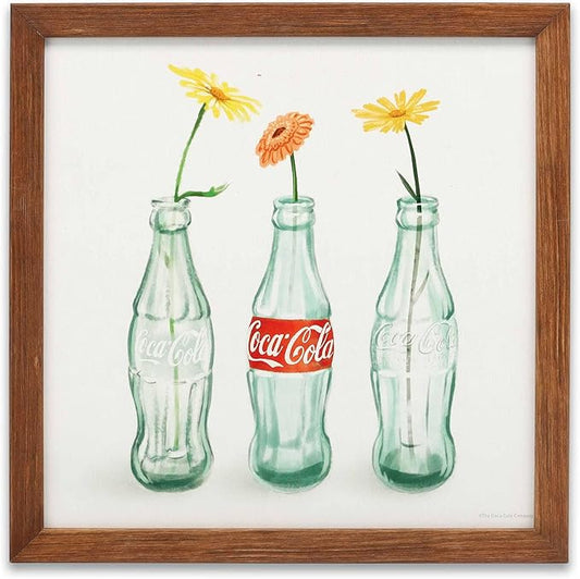 Coca-Cola Bottles With Flowers Framed Wood Wall Decor - Vintage Coca-Cola Wall Art for Kitchen, Dining Room, or Living Room
