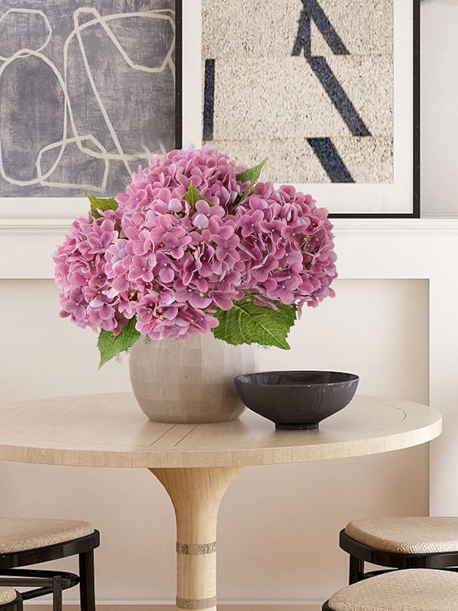 4Pcs 20" Real Touch Hydrangea Artificial Flowers Dark Pink Lifelike Fake Latex Hydrangeas for Baby Shower Party Wedding Flower Arrangement Indoor Home Office Xmas Table Decoration