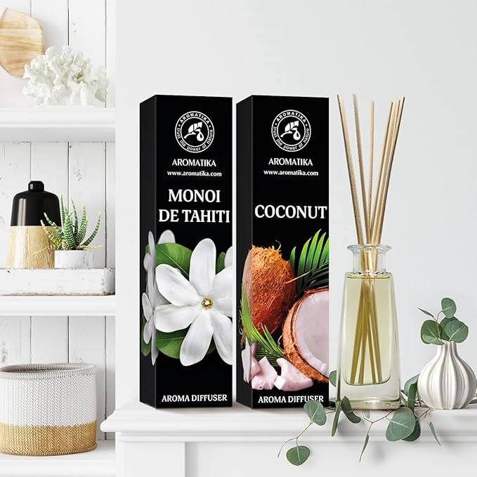 Reed Diffuser Monoi de Tahiti and Coconut - 2x3.4 Fl Oz - Reed Diffuser - Room Fragrance - Home Fragrance - Air Freshener - SPA - Home - Office - Fitness Club