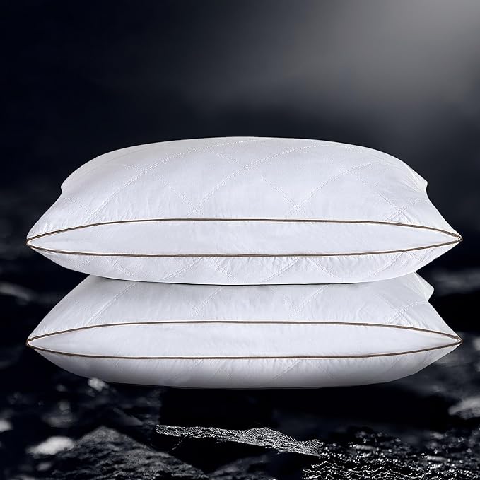 UNIKOME Goose Feather and Down Pillows,Oval Gusseted Feather Down Pillow for Sleeping, 100% Cotton Pillow Cover, King Size, Set of 2