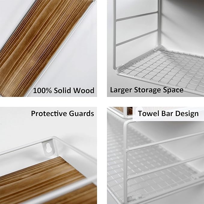 Wall Mounted Bathroom Shelves Over Toilet, Farmhouse Wall Floating Shelf with Guardrail, Bathroom Decor for Bedroom Living Room Kitchen, White (16.2 Inch Set of 3)
