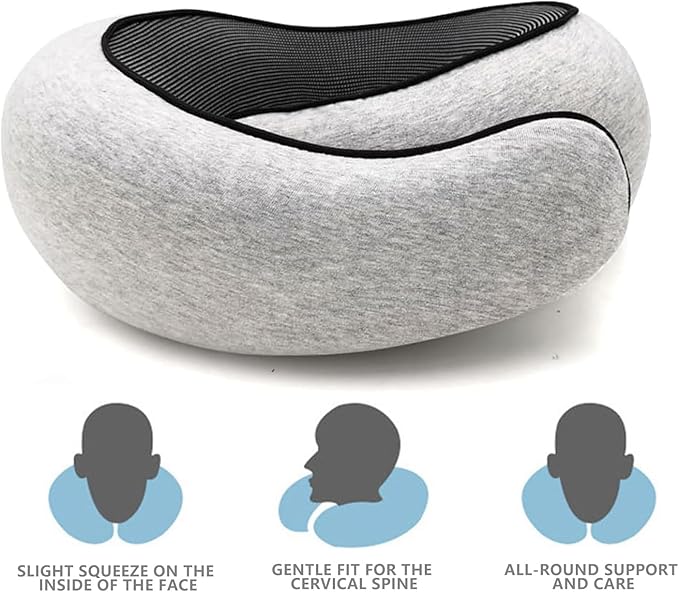 2024 Memory Foam Neck Pillow 360 Degree Neck Support Travel Pillows for Airplanes and Long Flight Travel Neck Pillow (Grey)