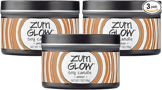 Zum Indigo Wild Glow Amber Candle - Soy Wax Candle with Lead-Free Wick - Relaxing Candles Scented with Essential Oils - Long-Lasting Scented Candles - 30-Hour Burn Time - 7 oz (Pack of 3)