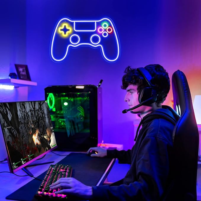 Kavaas Gamer Neon Sign, Game Controller LED Sign for Gaming Room Decor - Game Neon Sign for Teen Boy Room Decor - Best Gamer Gifts for Boys, Kids