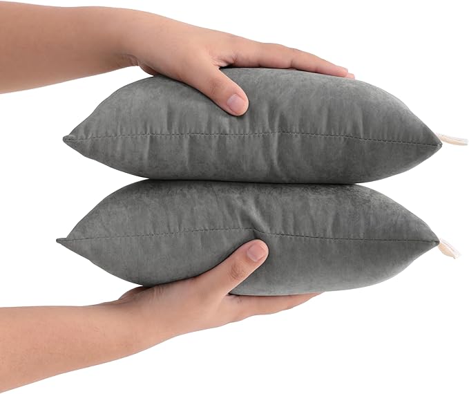 FLXXIE 2 Pack Microfiber Tiny Pillows, 11x7 Inches, Mini Pillows for Sleeping and Traveling, Washable Pillows, Soft Small Pillows Travel Pillows Nap Pillows, Dark Grey