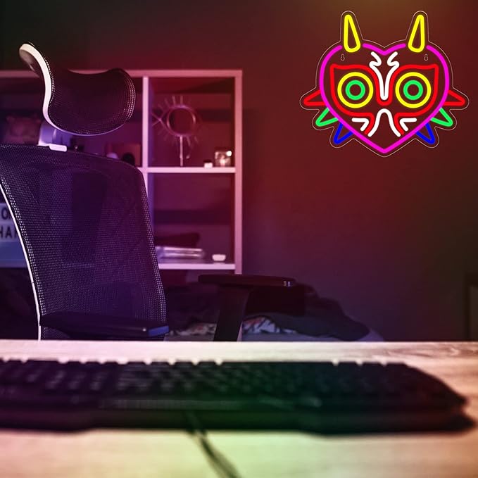 Majora's Mask Neon Sign, Zelda Gaming Neon Sign for Game Room Decor, Zelda Mask for Boys Room Decor & Gaming Wall Deocr, USB Powered Gamer Gifts for Boys, Teens and Zelda Fans