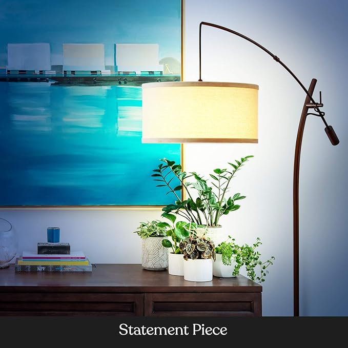 Brightech Grayson Arc LED Floor Lamp - Modern Office & Living Room Standing Lamp with Adjustable Arm - Industrial Style for Bedroom Reading - Bronze