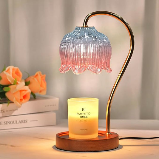 Dimmable Candle Warmer Lamp with Timer, Electric Candle Warmer Lamp, Birthday Gifts for Women, Mom, Female Friend, Flower Candle Lamp Warmer Gifts, Pink Aromatic Candle Lamp for Vintage Home Decor
