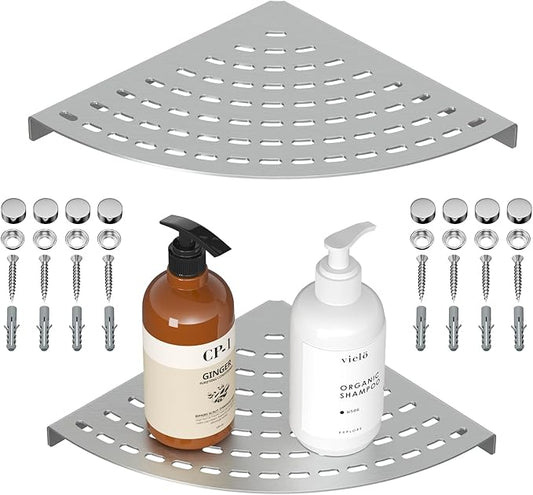 2 Pack Corner Shower Shelves 304 Stainless Steel Shower Corner Shelf Brushed Nickel Bathroom 8 in Prevent Rust Drilling Installation