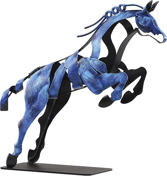 Horse Statue, Unique Metal Art Handmade Sculpture for Home Decor, Rustic Decor, Gifts for Horse Lovers (Blue)