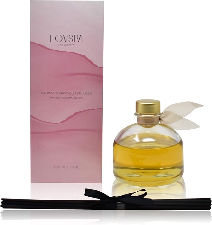 LOVSPA Sandalwood & Amber Scented Reed Diffuser Set - Air Freshener for Any Room - Notes of Bergamot, Orange, Rose & Violet with Base of Cedarwood & Vanilla - Made in The USA