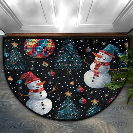 Half Round Doormat Indoor Welcome Mat Winter Snowman Rugs Washable Kitchen Mat for Home Living Room Laundry Room Bedroom Fireplace Floor Mats Christmas