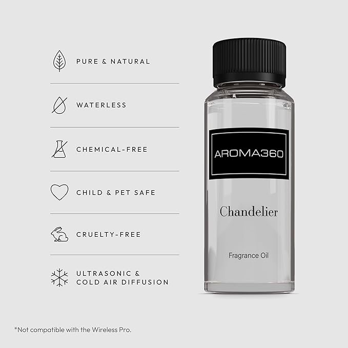 Aroma360 - Chandelier Fragrance Oil Blend | Hotel Inspired for Luxury Essential Oil Diffusers | Aromatherapy Scent Diffuser Oil | Bergamot, Woodsy Sandalwood, and Flirtatious Saffron - 120ML